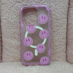 Smiley Face Clear Phone Case - Pink Accents for iPhone 15 pro‎